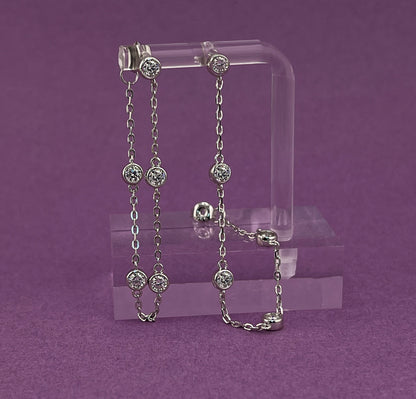 Moissanite Threader Earrings: Rhodium Plated Sterling Silver Chain Drop Earrings