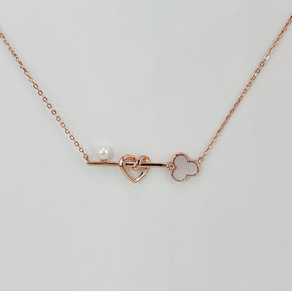Rose Gold Heart Key Necklace: Mother of Pearl, Moissanite Accents
