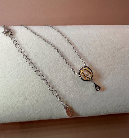 1.0Ct Certified VVS1 Moissanite Necklace: Two Tone Halo Drop, Sterling Silver