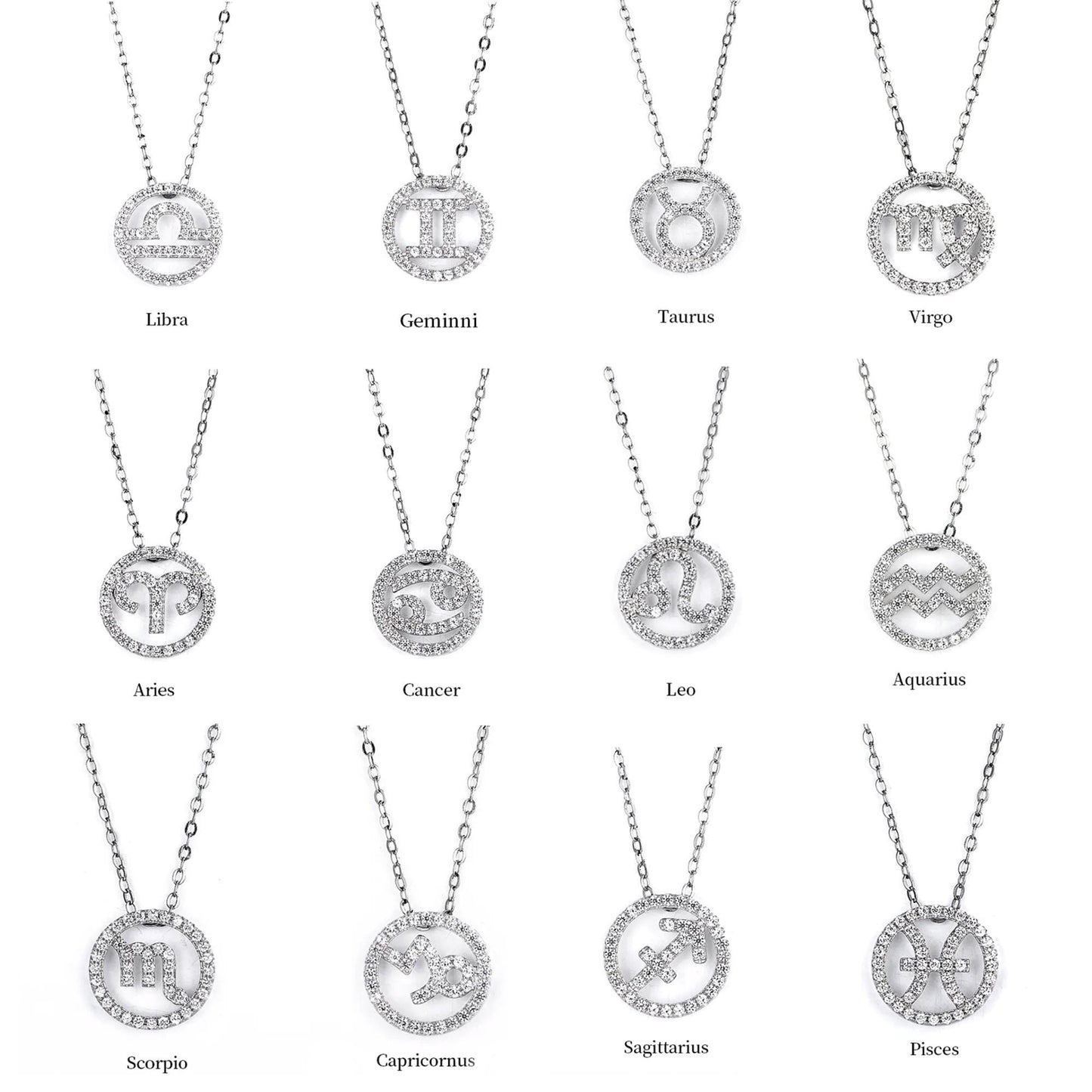 Moissanite Zodiac Constellation Necklace: Rhodium Plated Sterling Silver