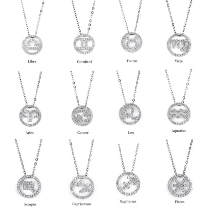 Moissanite Zodiac Constellation Necklace: Rhodium Plated Sterling Silver