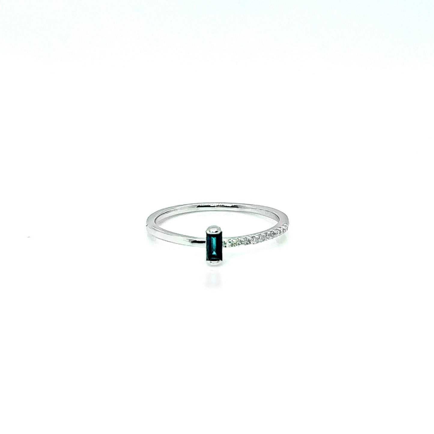 Ruby or Sapphire Baguette Ring: Diamond 14K Gold Plated Sterling Silver