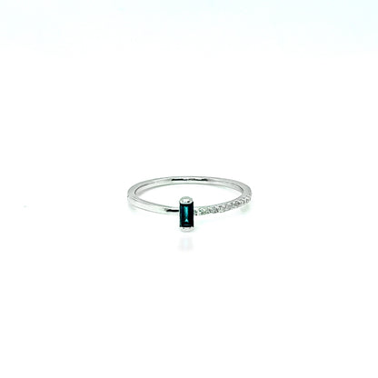 Ruby or Sapphire Baguette Ring: Diamond 14K Gold Plated Sterling Silver