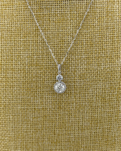 1.5CTW VVS1 Moissanite Halo Necklace: Rhodium Plated Sterling Silver Pendant