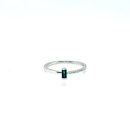 Ruby or Sapphire Baguette Ring: Diamond 14K Gold Plated Sterling Silver