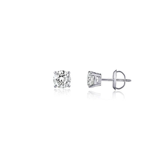 14K White Gold Diamond Stud Earrings: Round Cut, 0.25 ctw, Screwback