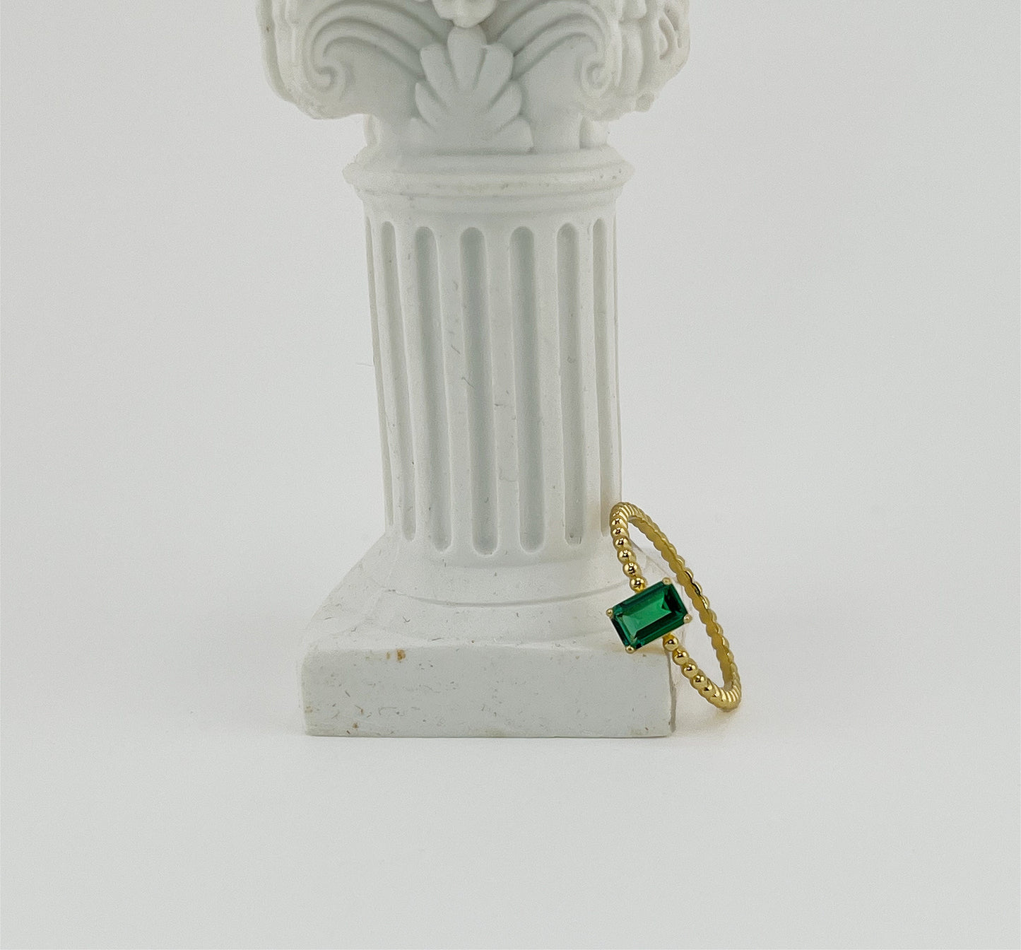 Emerald Baguette Ring: 14K Gold Plated Sterling Silver Stacker - Size 7