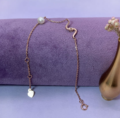 Rose Gold Pearl Charm Bracelet: Moissanite, Sterling Silver, Freshwater Pearl