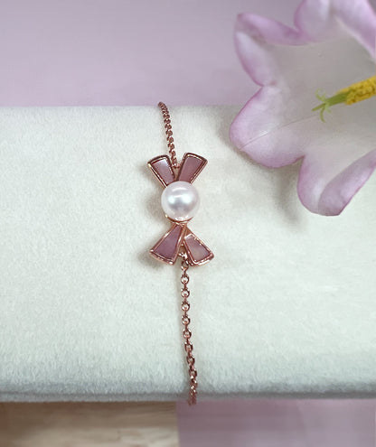 Rose Gold Bow Pearl Bracelet: Sterling Silver, Mother-of-Pearl Charm