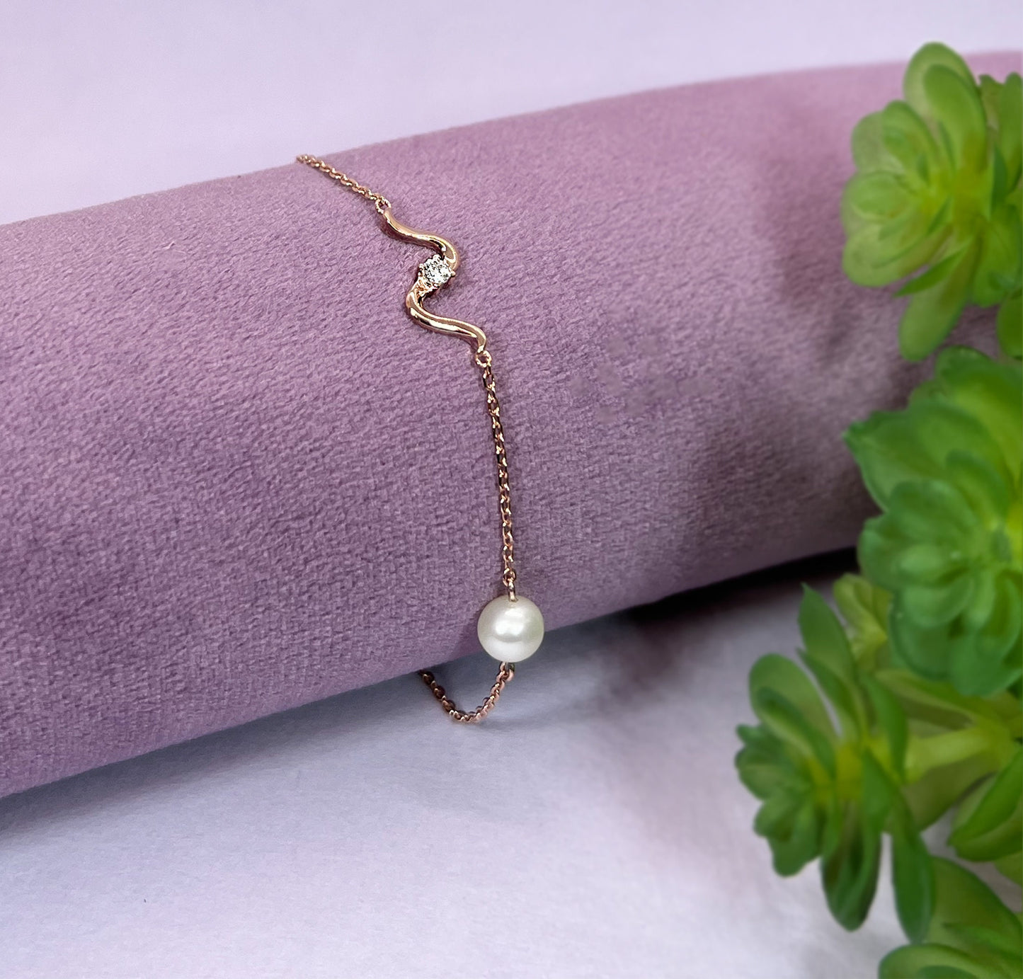Rose Gold Pearl Charm Bracelet: Moissanite, Sterling Silver, Freshwater Pearl