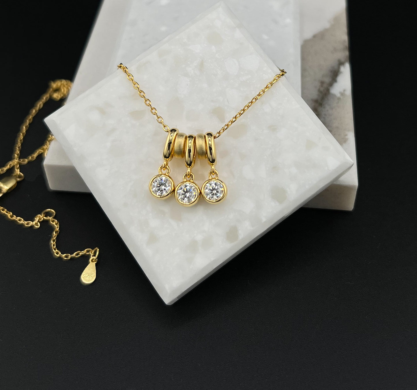 1.5 CT Moissanite Bezel Pendant Necklace: 14K Yellow Gold Plated Sterling Silver