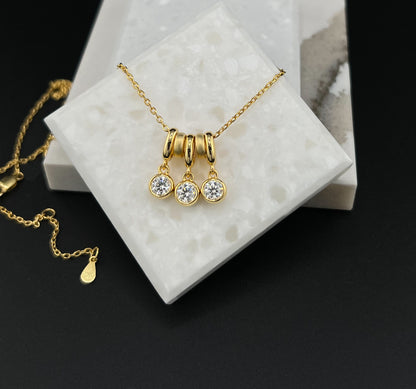 1.5 CT Moissanite Bezel Pendant Necklace: 14K Yellow Gold Plated Sterling Silver