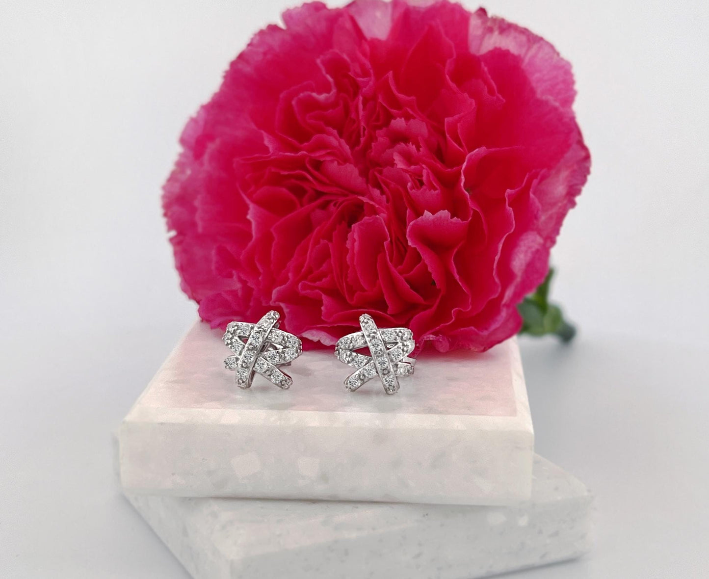 Moissanite Knot Stud Earrings: Sterling Silver Love Knot Design