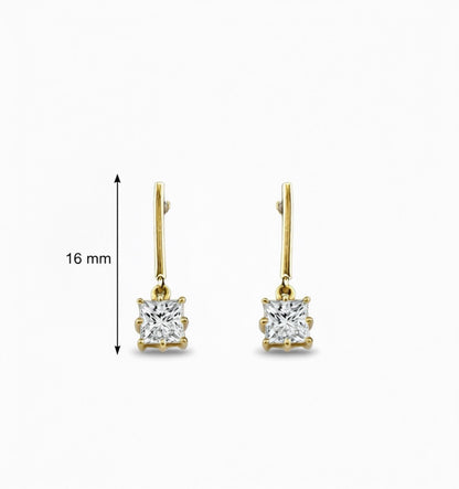 Moissanite Bar Stud Earrings: 1Ct Princess Cut, 14K Gold Plated Silver