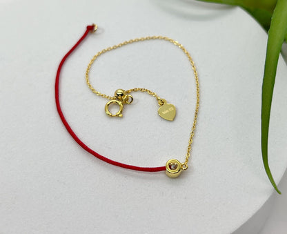 Moissanite Red Cord Bracelet: 18K Gold Plated Sterling Silver, Adjustable