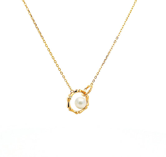 14K Gold Plated Sterling Silver Freshwater Pearl Moissanite Necklace