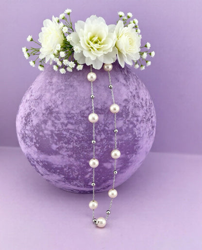 Freshwater Pearl Station Necklace, Sterling Silver Pearls by the Yard, Dainty Bridesmaid Wedding Gift, Elegant Anniversary Gift for Women