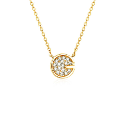 Moissanite Pavé Disc Necklace: 18K Yellow Gold Plated Sterling Silver