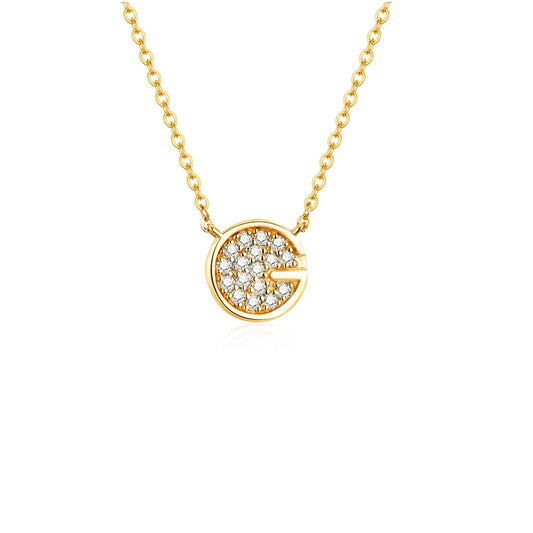 Moissanite Pavé Disc Necklace: 18K Yellow Gold Plated Sterling Silver
