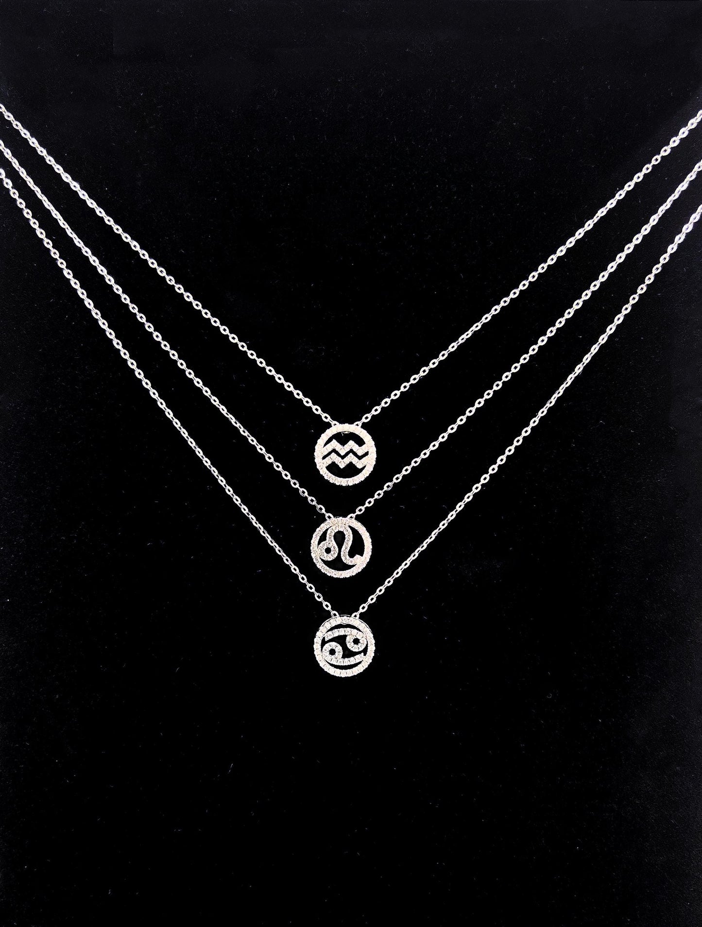 Moissanite Zodiac Constellation Necklace: Rhodium Plated Sterling Silver