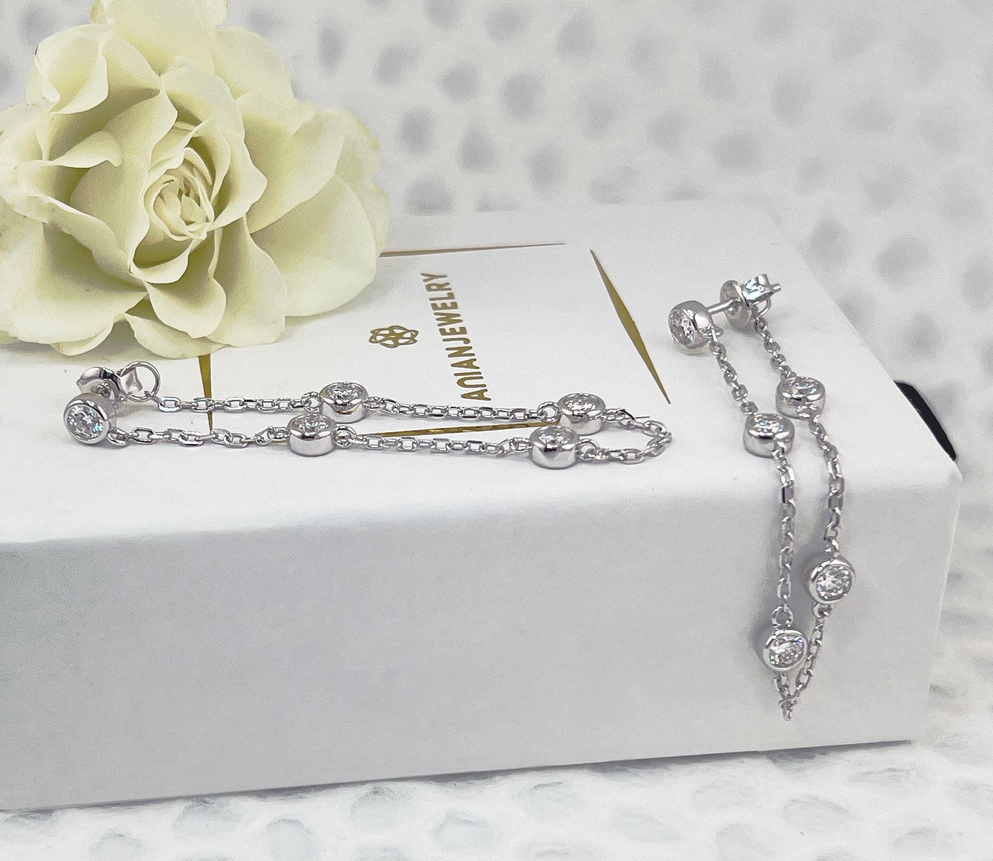 Moissanite Bezel Station Necklace: Rhodium Plated Sterling Silver, 1 CTTW