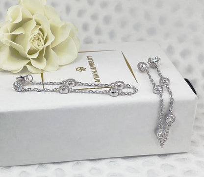 Moissanite Bezel Station Necklace: Rhodium Plated Sterling Silver, 1 CTTW