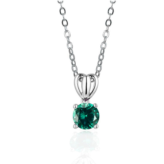 Emerald Solitaire Pendant Necklace: Rhodium Plated Sterling Silver