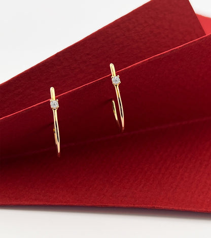 14K Yellow Gold J-Hoop Earrings with Diamond Accent