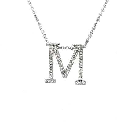 Moissanite Initial Necklace: Rhodium Plated Sterling Silver Letter Pendant