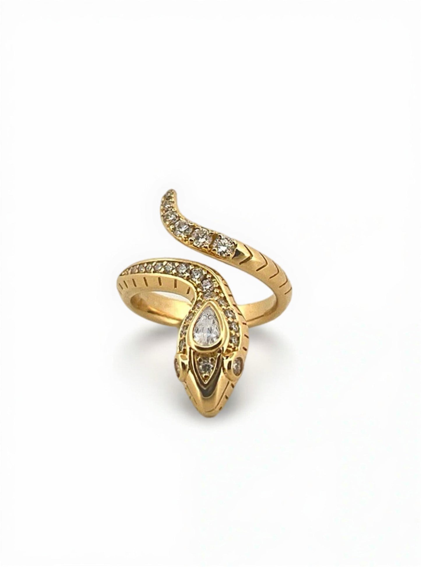 Moissanite Snake Ring: 18K Gold Plated Sterling Silver Serpent Cocktail Ring
