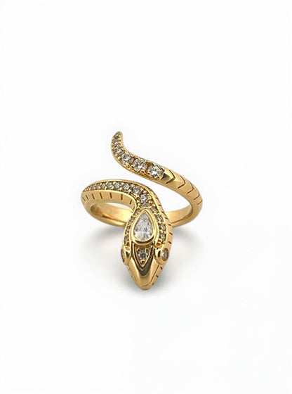Moissanite Snake Ring: 18K Gold Plated Sterling Silver Serpent Cocktail Ring