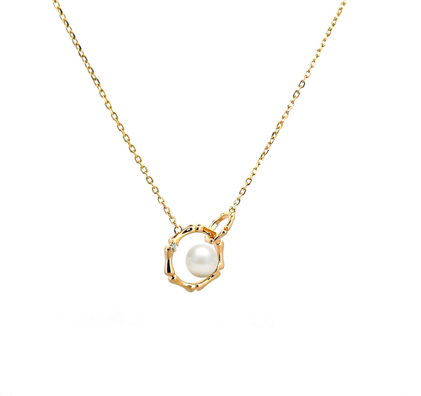 14K Gold Plated Sterling Silver Freshwater Pearl Moissanite Necklace