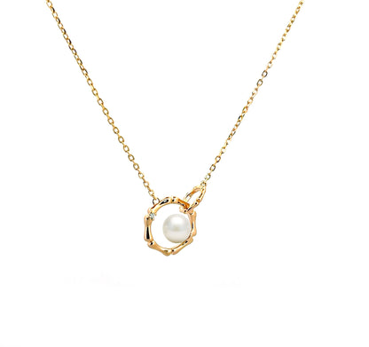 14K Gold Plated Sterling Silver Freshwater Pearl Moissanite Necklace