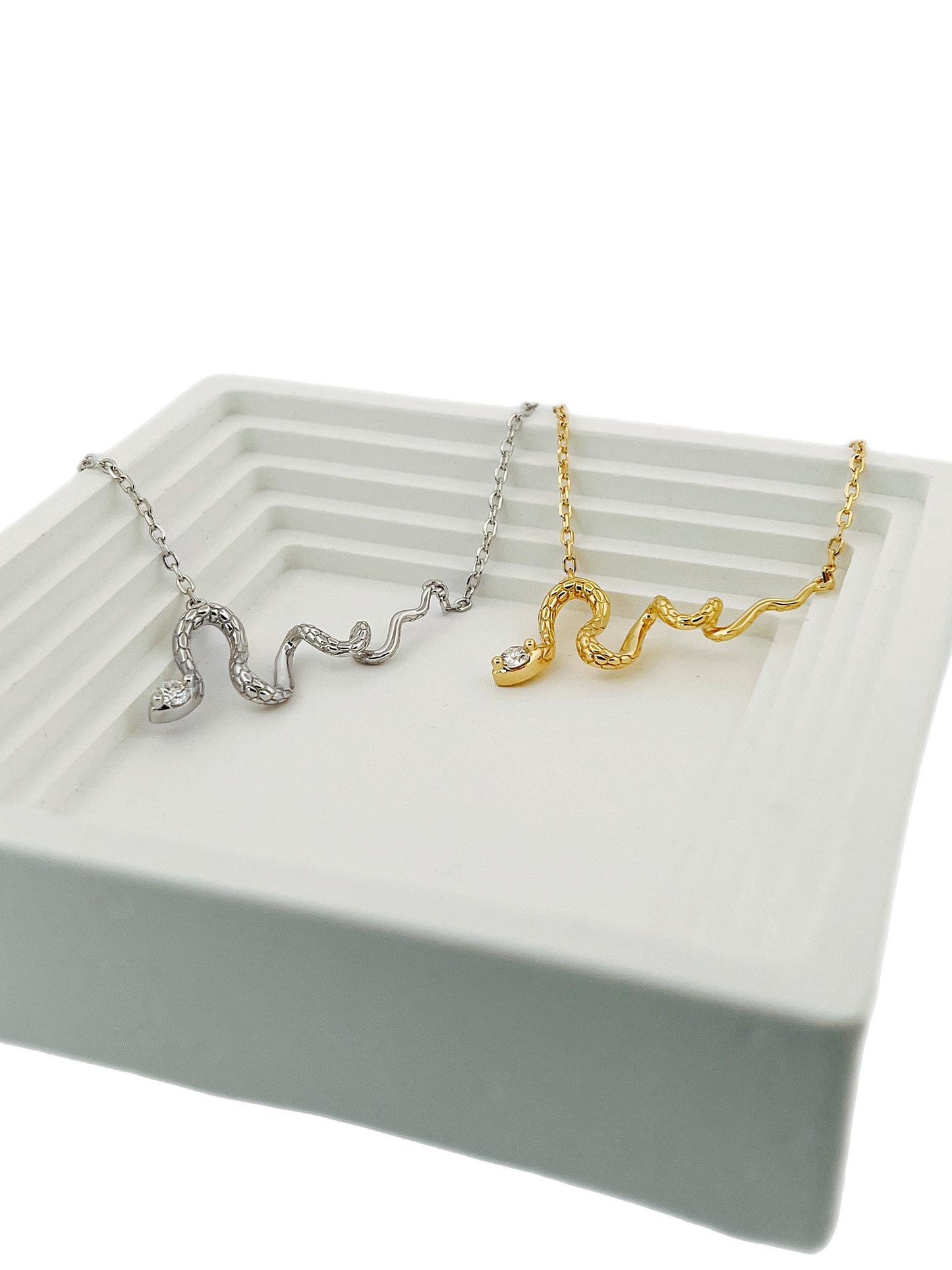 14K Gold Moissanite Snake Pendant: Sterling Silver Serpent Necklace