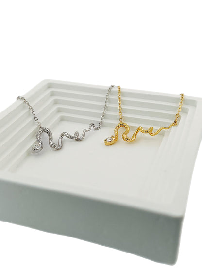 14K Gold Moissanite Snake Pendant: Sterling Silver Serpent Necklace