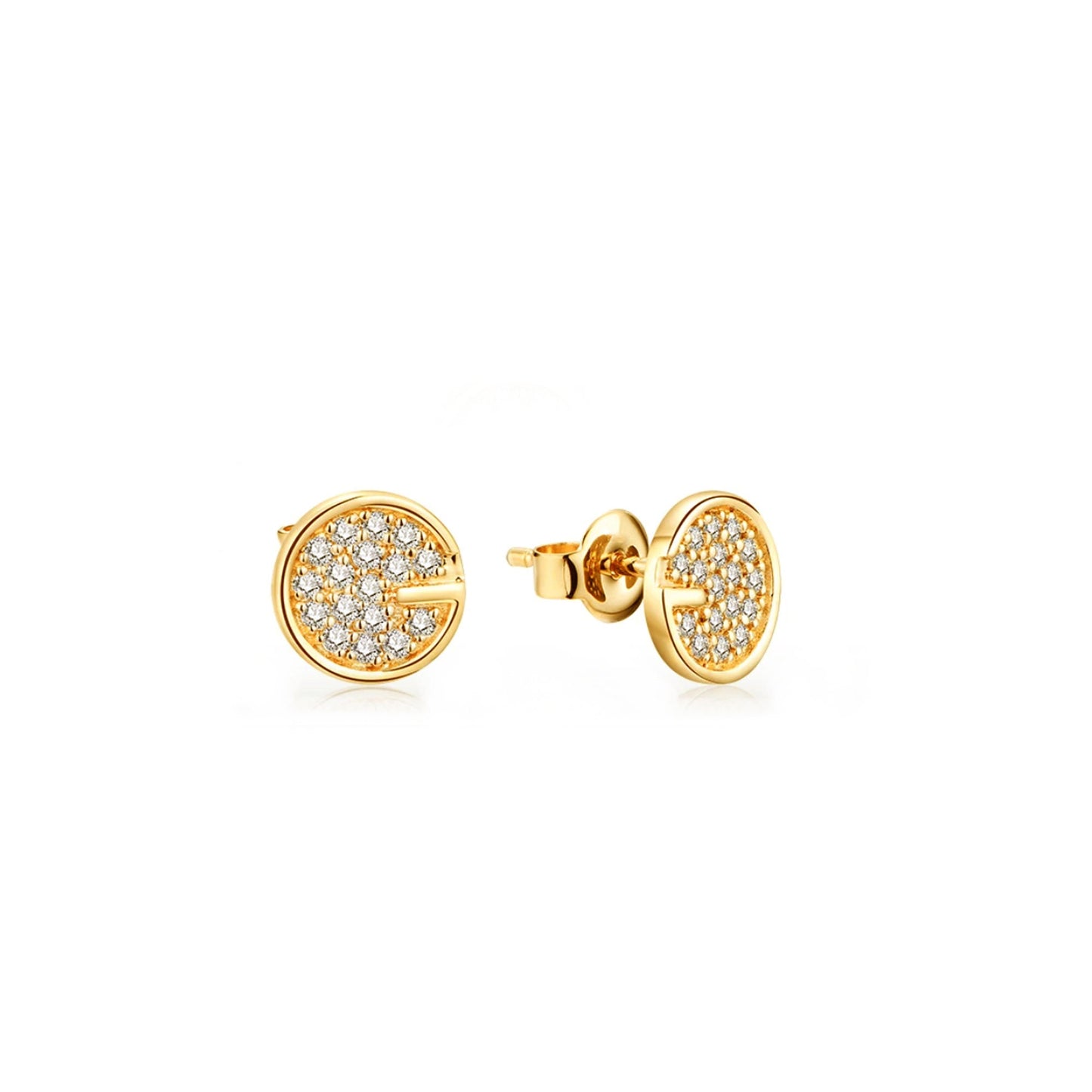 Moissanite Pavé Disc Earrings: 18K Gold Plated Sterling Silver Studs