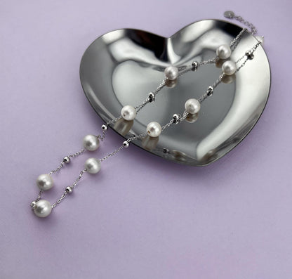 Freshwater Pearl Station Necklace, Sterling Silver Pearls by the Yard, Dainty Bridesmaid Wedding Gift, Elegant Anniversary Gift for Women