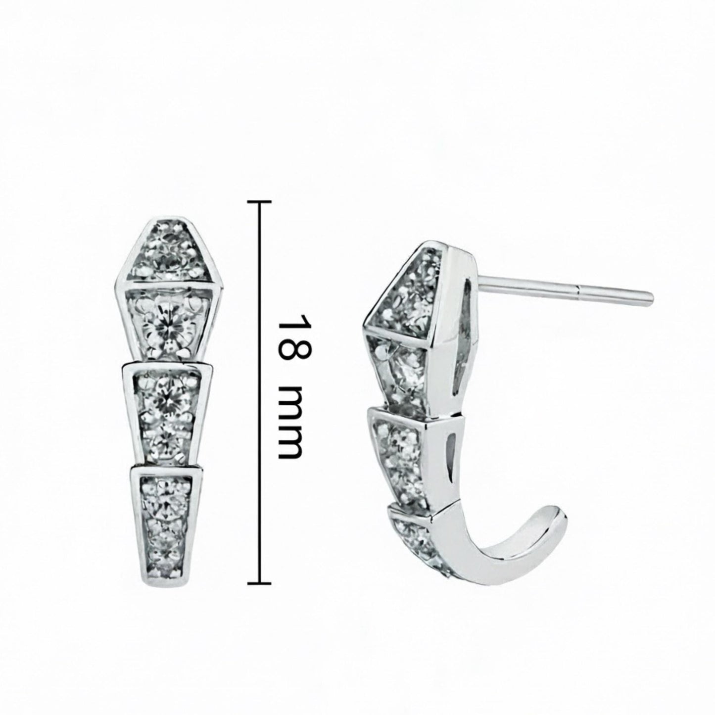 Certified Moissanite Serpenti Earrings, Platinum Plated 925 Sterling Silver Snake J Hoops, Graduated Hoop Earrings for Women