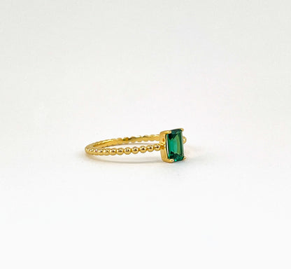 Emerald Baguette Ring: 14K Gold Plated Sterling Silver Stacker - Size 7