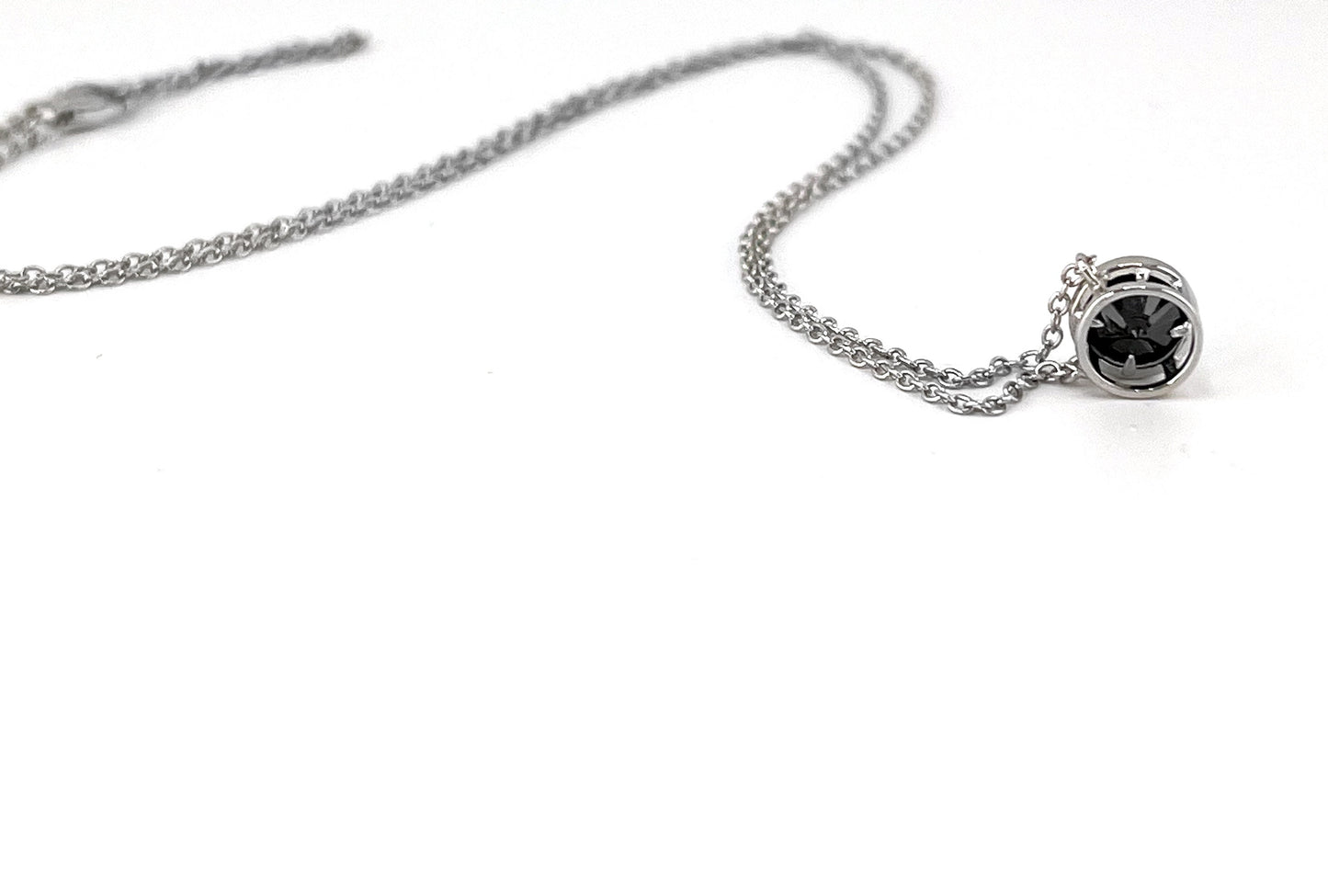 Black Diamond Solitaire Pendant Necklace or Bracelet: Sterling Silver Bezel Set