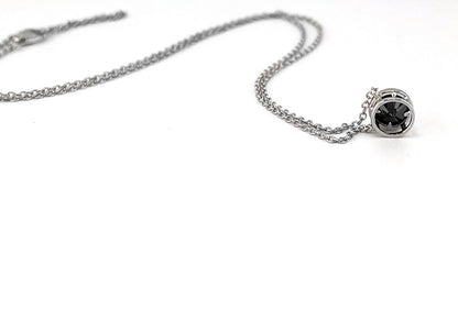 Black Diamond Solitaire Pendant Necklace or Bracelet: Sterling Silver Bezel Set