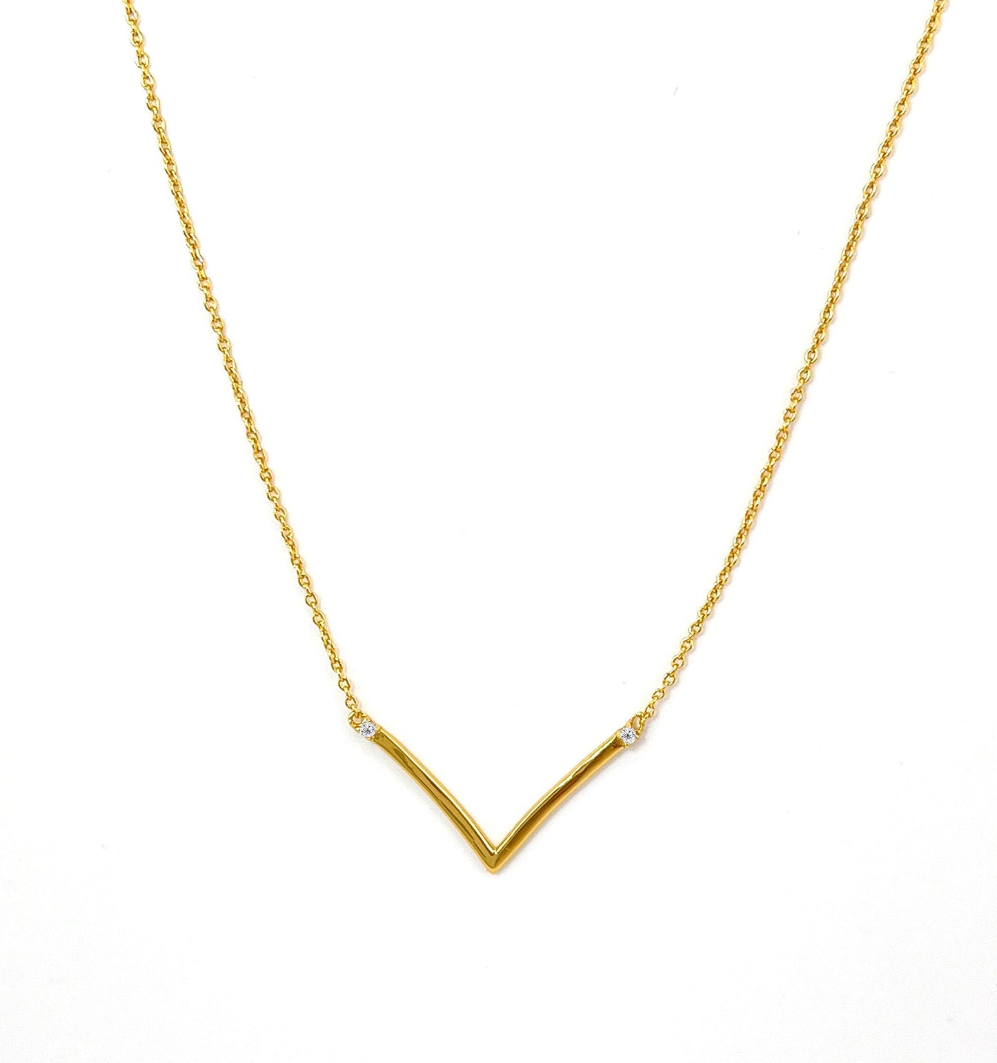 Moissanite V-Necklace: 18K Gold Plated Sterling Silver Chevron Necklace