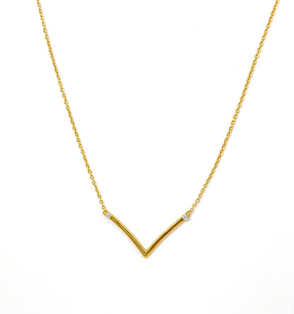 Moissanite V-Necklace: 18K Gold Plated Sterling Silver Chevron Necklace