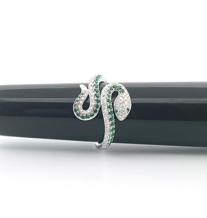 Moissanite Snake Ring: Emerald Eyes, 18K Gold Plated Sterling Silver