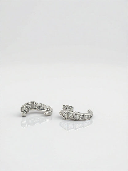 Certified Moissanite Serpenti Earrings, Platinum Plated 925 Sterling Silver Snake J Hoops, Graduated Hoop Earrings for Women