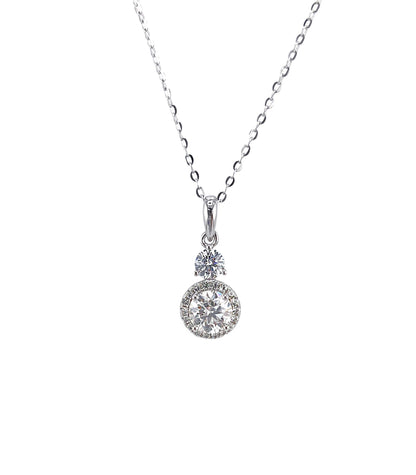 1.5CTW VVS1 Moissanite Halo Necklace: Rhodium Plated Sterling Silver Pendant