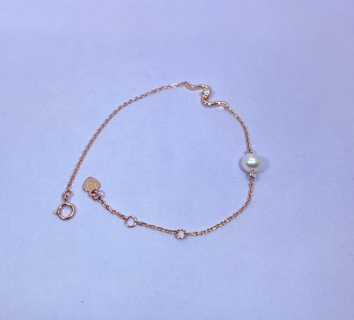 Rose Gold Pearl Charm Bracelet: Moissanite, Sterling Silver, Freshwater Pearl