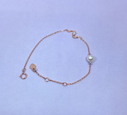 Rose Gold Pearl Charm Bracelet: Moissanite, Sterling Silver, Freshwater Pearl