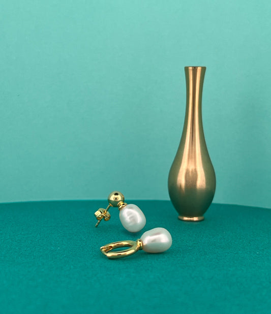 Baroque Pearl Earrings: 18K Gold Plated Sterling Silver, Mismatched Set