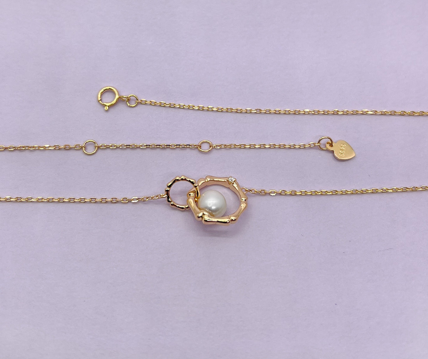 14K Gold Plated Sterling Silver Freshwater Pearl Moissanite Necklace